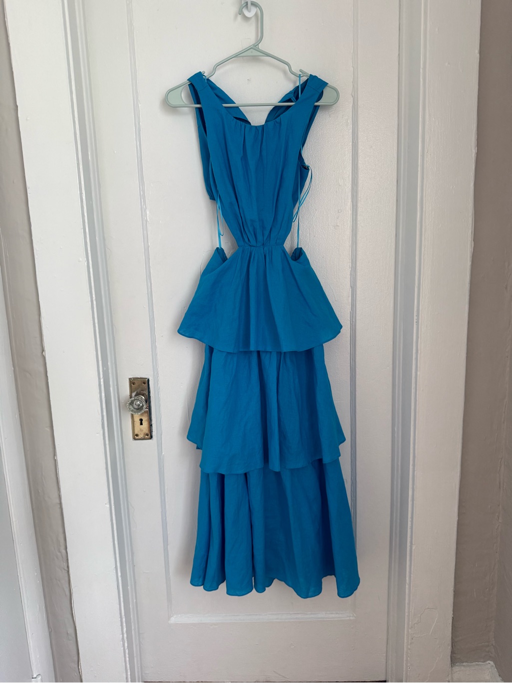 Nwt Mable Aqua Ruffle Tiered Cutout Maxi Dress